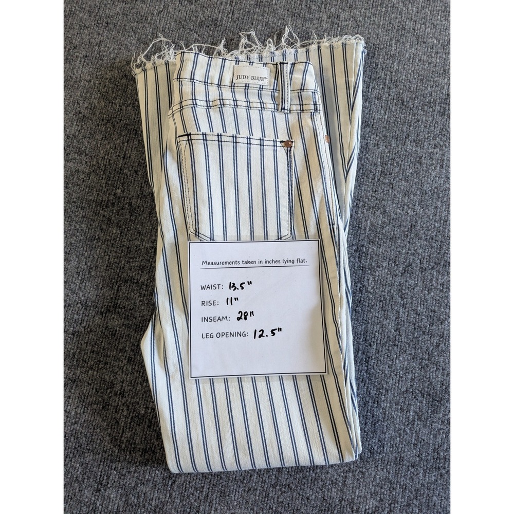 Judy Blue Super Flare High Rise Jeans Women's Size 27 White Blue Stripe Raw Hem - Picture 14 of 14